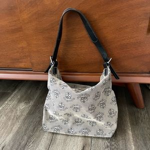Dooney & Bourke Vintage Monogram Black Beige Bag Slouchy Hobo